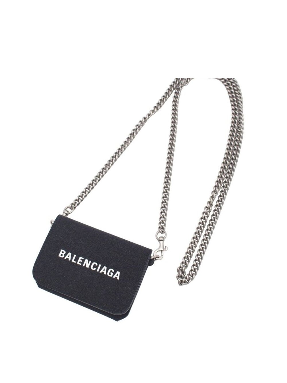 Balenciaga Cash Chain Mini Wallet Black Leather Compact Trifold